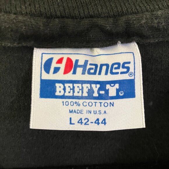 Hanes Mens Vintage 90s Tra Vigne Art Deco Beefy T-Shirt Size Large Black AN EXC - Picture 4 of 7